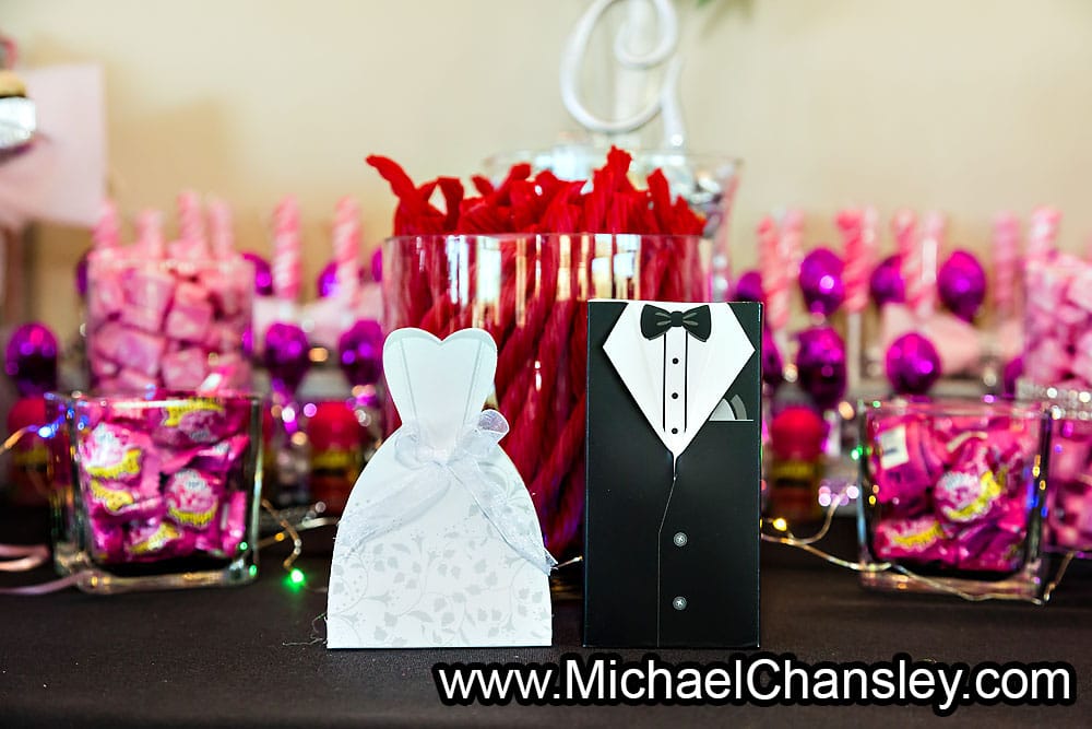 candy bar with bride and groom bags